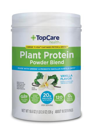 Topco TopCare plant-based vanilla protein powder